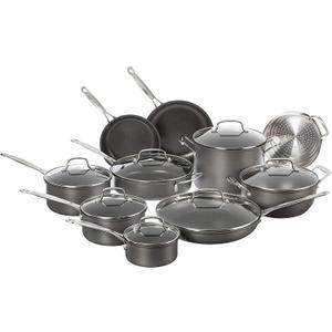 Cuisinart 17-Piece Pots and Pans Set, Non Stick Hard Anodized Cookware Set, Compatible with Electric, Gas Cooktops, Dishwasher Safe, Oven Safe Pot Set, Cool Grip Handles, Aluminum Core for Even Heat