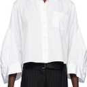 Women's Button Down Shirts Pleated Wide Sleeves Blouse Cuff Buttons Casual & Work Top (White), Small