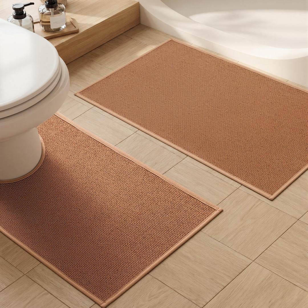 YIHOUSE Bathroom Rugs Mat Contour 16x24, Non Slip Quick Dry Bath Mats for Bathroom Absorbent Ultra Thin Bath Rugs Machine Washable Fit Under Door for Sink, Cabinet, Laundry (Orange, 16"x24"-U)