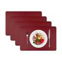 MIJOTEX 11.8" x 17.7" PVC Leather Heat Resistant Placemats Set of 4 – Waterproof Oilproof Wipeable Dining PU Place Mat Easy Clean Table Mats for Kitchen/ Dining/ Party/ Restaurant (Burgundy)