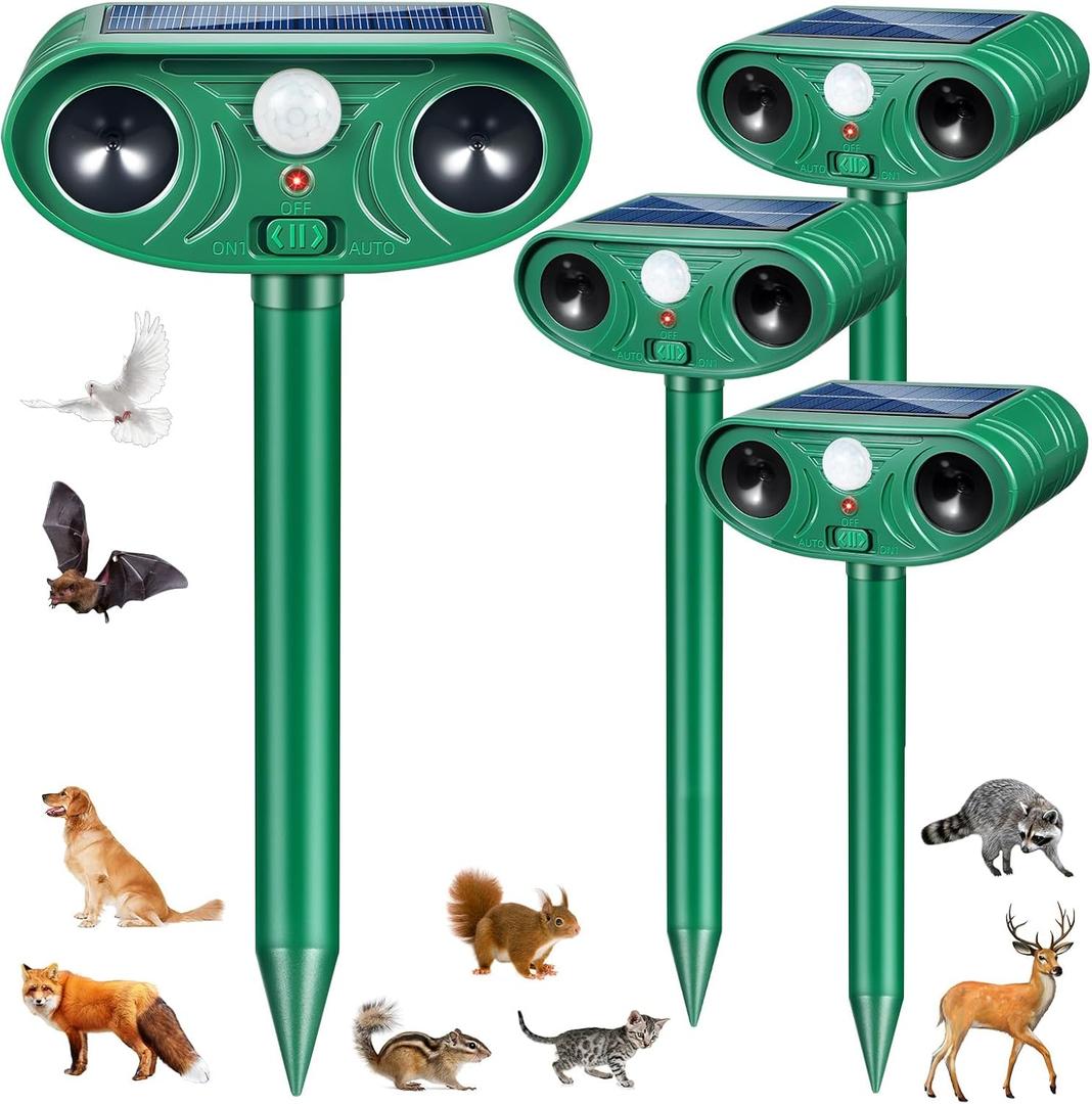 2026 Upgraded Solar Ultrasonic Animal Repellent Motion Activated Deer Repellent Outdoor with Adjustable Frequency Cat Deterrent to Keep Dog Raccoon Squirrel Rabbit Away from Yard Garden 2 Pack