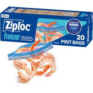 Ziploc Pint Food Storage Freezer Bags, Grip 'n Seal Technology for Easier Grip, Open, and Close, 20 Count