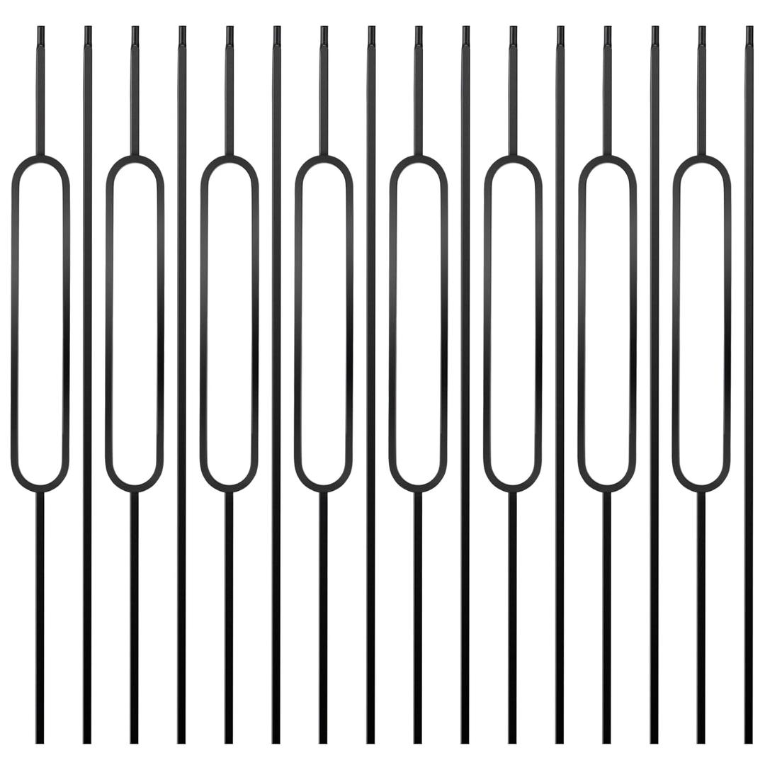 16 Pcs Iron Balusters for Staircase - 44 Inches Wrought Iron Balusters, Balusters for Staircase Interior Satin Black Metal Stair Railing Hollow Deck Spindles - 8 Oval & 8 Straight