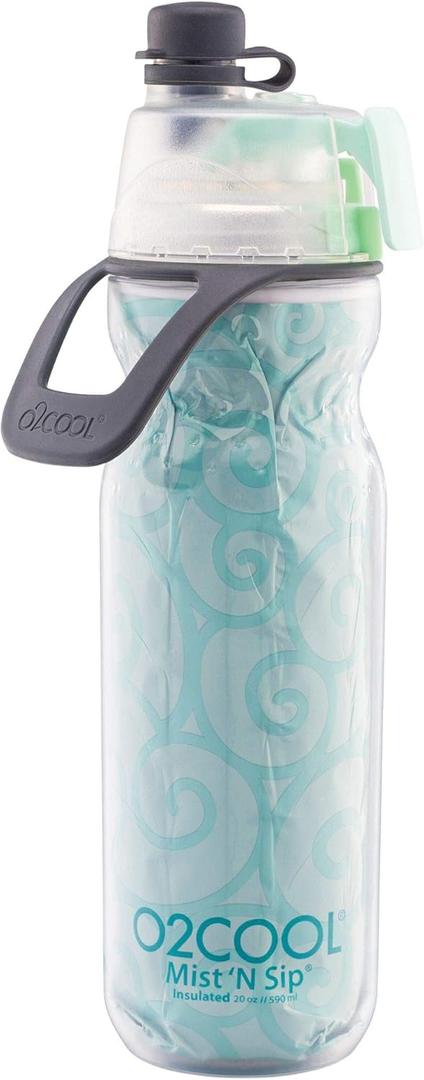 O2COOL Mist 'N Sip Misting Water Bottle 2-in-1 Mist And Sip Function With No Leak Pull Top Spout Reusable Sports Water Bottle - 20 oz (Yoga Mint)