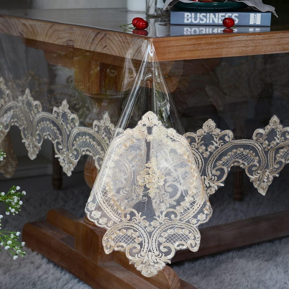 SUTAVIA Clear Vinyl lace Tablecloth 100% Waterproof PVC Table Cloth Oilproof Table Protector Plastic Transparent Table Cover (Champagne, Rectangle,60 x 104 Inch,8-10 Seats)