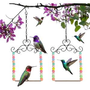 Hummingbird Swing & Perch for Outdoor – Rust-Resistant Metal Bird Perch with Colorful Beads, Easy Hanging Garden Accent Near Feeder, Bird Bath & Hummingbird House (2 PCS)