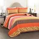 Lush Decor Royal Empire Reversible Cotton Quilt Set - 3 Piece Striped Bedding Set - Bold & Colorful Bohemian Patterns - Soft Cotton Feel - King, Tangerine