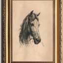 uniro Vintage Gold Framed Wall Art, Farmhouse Decor Horse Etching Sketch Canvas Art Prints Painting, Antique Neutral horse Picture Western Wall Decor, Rustic Animal Farm Drawing Equestrian Wall Art for Bedroom, Gallary, Living Room, Office, Cottagecore decor, Horse Lover Gift - 12x16Inch