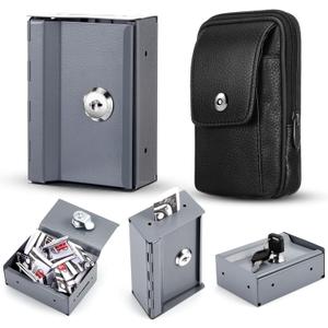 Zhengmy 2 Pcs Portable Lock Metal Pocket with Waist Bag for Winners Bank Casino Large Capacity Wallet Box Cash Lock Pocket with Key Gifts Stops The Addictive