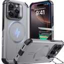 ESR for iPhone 16 Pro Max Case with Stash Stand, Camera Control, 23FT Military-Grade Shock-Absorbing Drop Protection, Compatible with MagSafe Accessories, Magnetic Cyber Series, Titanium