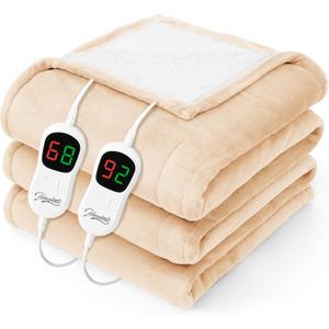 Homemate Heated Electric Blanket King Size - 100"x90" Heating BedBlanket Throw with 10 Heating Levels&8 Hours Auto Off, Fast Heating Over-Heated Protection Ultra Soft Flannel ETL Certified, Grey (Beige)