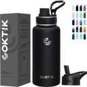 COKTIK 32 oz Sports Water Bottle With Straw,2 Lids, Stainless Steel Vacuum Insulated Water Bottles,Leakproof Lightweight, Keeps Cold and Hot, Great for Travel, Hiking, Biking, Running (Black)