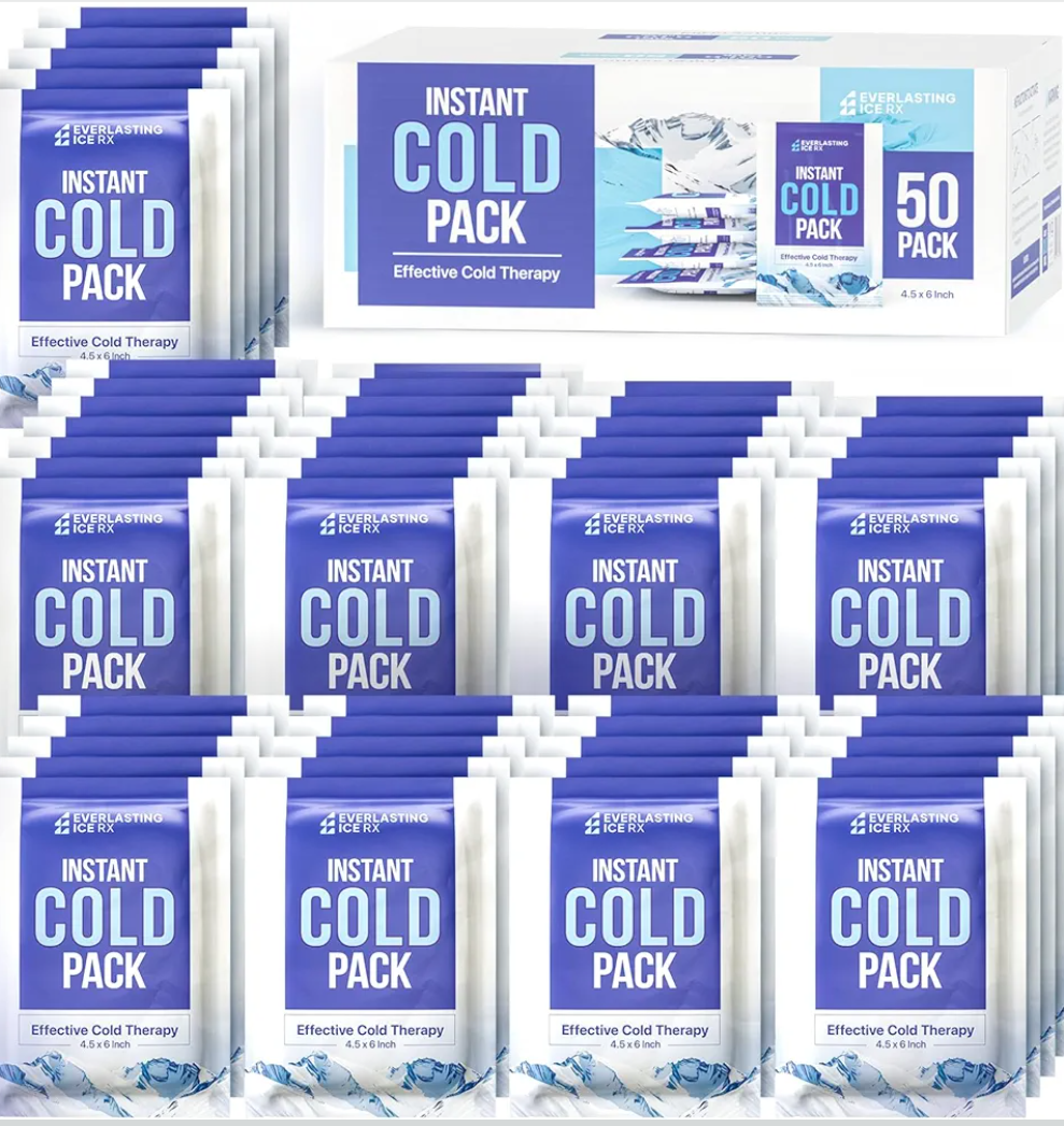 50 Pack - Instant Cold Packs - Instant Ice Packs for Injuries | Disposable Cold Compress Ice Pack for Pain Relief, Swelling, Inflammation, Sprains, Toothache - Cold Pack for Athletes