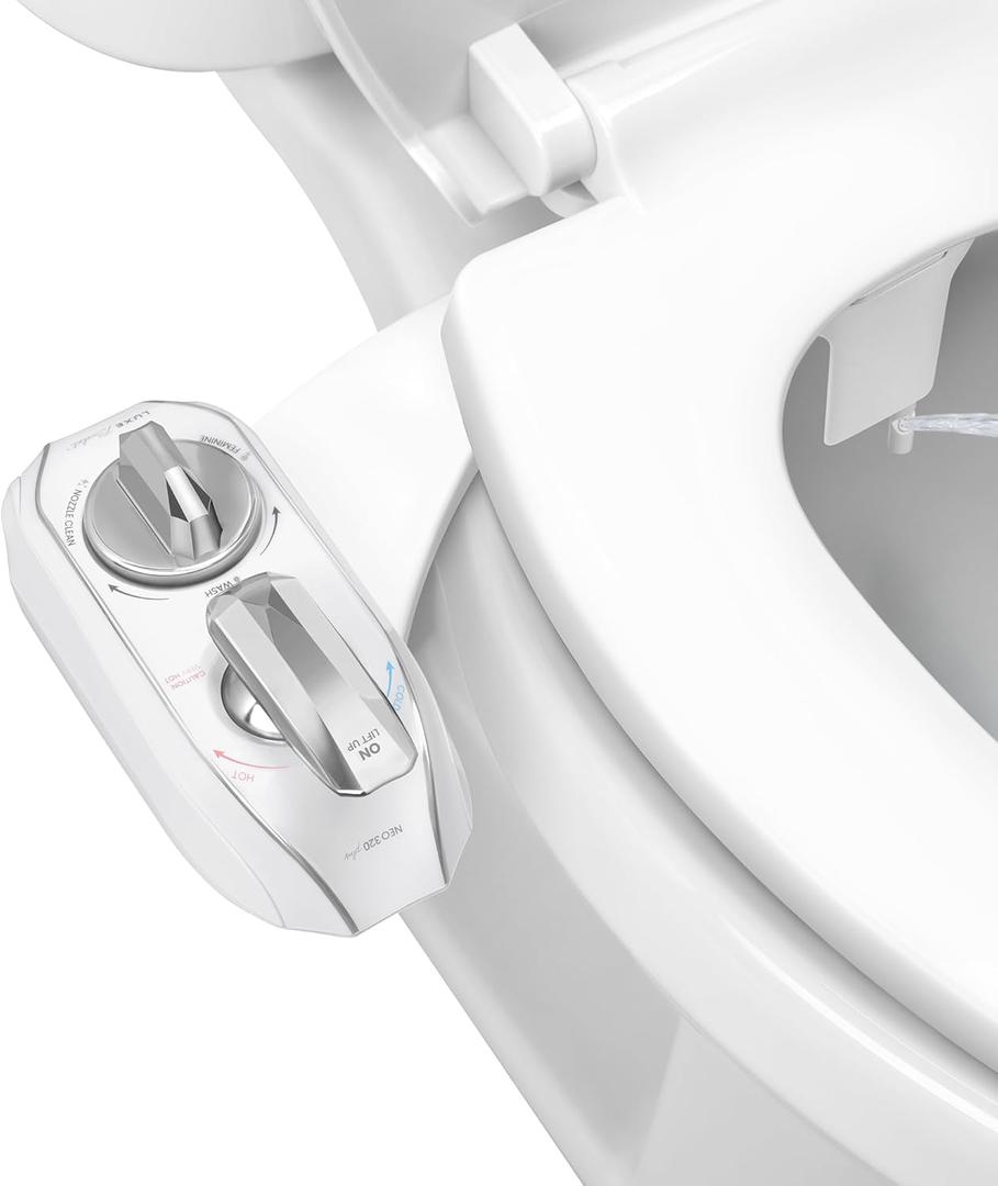LUXE Bidet NEO 320 Plus - Warm Water, Dual Nozzle, Non-Electric Bidet Attachment for Toilet Seat, Patented Slide-In Install, 360 Self-Clean, EZ-Lift to Clean, Feminine & Rear Wash (Chrome)
