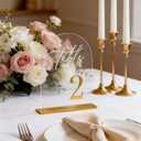 Arch Wedding Table Numbers 1-12 with Stands, 5.5" X 7.2" Gold Table Numbers Elegant Clear Acrylic Tables Number with Golden Text for Wedding Reception, Anniversary, Banquet, and Event Decor