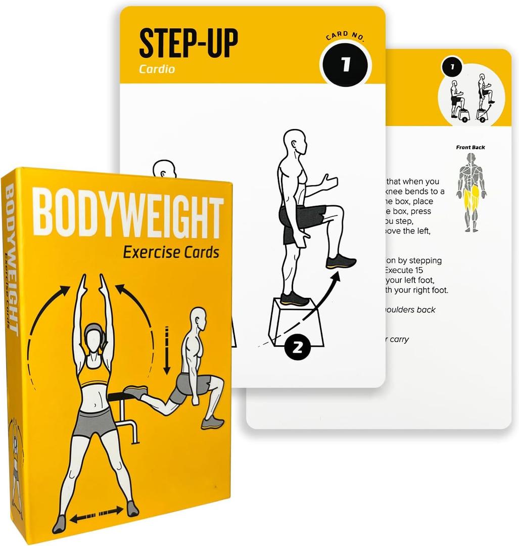 Bodyweight Exercises Cards, 62 Workout Cards Deck Large Size 5" x 3.5" Fitness Cards for Women & Men, Beginner Fitness Guide to Training Exercises at Home or Gym