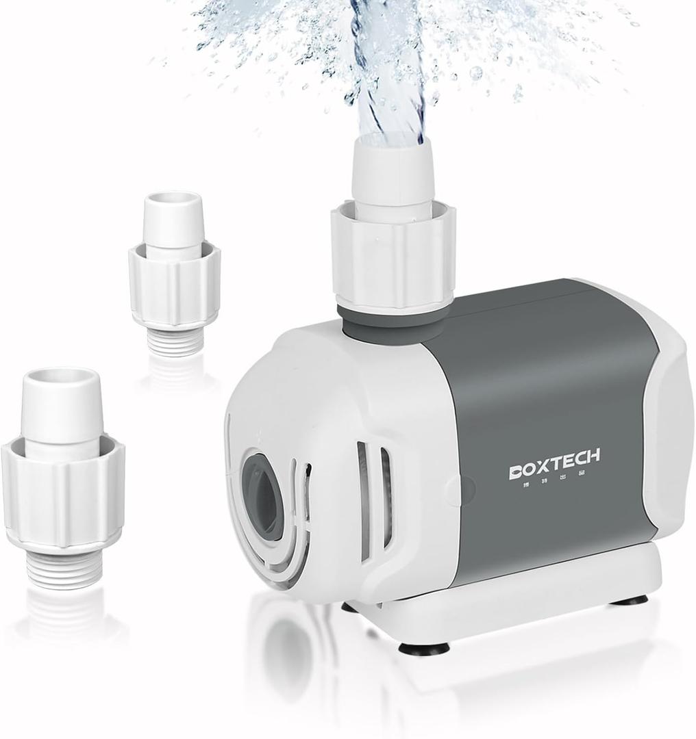Boxtech Fountain Pump, Submersible Water & Land Pump Kit - 3 Quick-Change Spray Nozzles, 396GPH Adjustable Flow for Fish Tanks, Yard Fountains, Hydroponic Systems, 25w