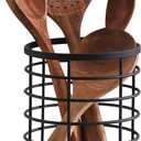 Large Gold Countertop Cooking Utensil Holder with Wooden Base - H6' x W5.2', Kitchen Decor, Organizer for Spatulas