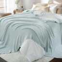 Cotton Muslin Blanket with Pick-Stitching and Satin Edgin, Lightweight Summer Blankets King Size, Muslin Blankets for Adults, Breathable Gauze Blanket for Bed, Blue,108x90 Inches