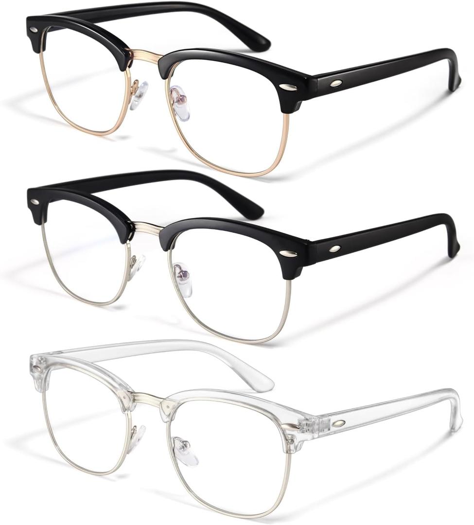 racico Blue Light Glasses for Men & Women - Mixed Material + Metal Frames with UV Protection Coating (A7 Matte Black/Bright Black/Crystal Silver)