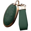 Hyundai Key Fob Cover with Key Chain, Upper Leather + Soft TPU Car Key Case for Hyundai Ioniq 6 Grandeur GN7 KONA Elanrtra Santa Fe Tucson (2023-2025) Sonata (Green, 5 Buttons)