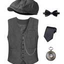 Kids 1920s Costume for Boys Vest Hat Accessories Set Party Cosplay 10-11 Years Dark Grey