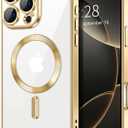  Magnetic Clear for iPhone 16 Pro Case with Camera Lens Protector [Compatible with MagSafe] Luxury Plating Edge Slim Soft TPU Cover Protective Phone Case for iPhone 16 Pro 6.3", Gold