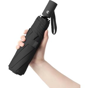 BAODINI Small UV Protection Travel Umbrella Compact for Rain and Sun UPF 50+ 41 inch Portable Umbrella for Women and Men (Deep Black)