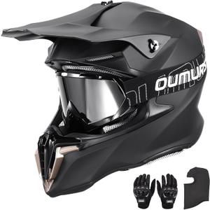 Adult ATV Dirt Bike Helmet with Goggles Gloves & Mask Adjustable Sun Visor Motorcycle Adult Helmet Off-Road Motocross Downhill Moped MX for Unisex-Adult (Large, Matte Black)