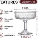 Pumtus Set of 6 Vintage Coupe Glasses, 7 OZ Embossed Martini Glass, Floral Fluted Cocktail Glasses, Unique Clear Margarita Cup, Romantic Drinking Glassware for Cocktail Wine Champagne
