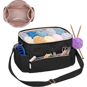 Crochet Bag Yarn Storage Organizer Knitting Bag For Crocheting Accessories Crochet Hook Case Gifts For Crafters (Black-3)