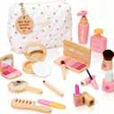 Wooden Pretend Play Makeup for Toddlers 1-3,100% Safe & Non Toxic | Natural Wood,Mess Free,Sparks Imagination,Montessori Toy Builds Fine Motor Skills,Birthday Gift For 1-3 Year Old Girls