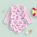 Yccutest Little Toddler Girl Long Sleeve One Piece Swimsuit Pink Bow Print Rash Guard Bathing Suit for Girls Kids Swimwear (12-18 Months)