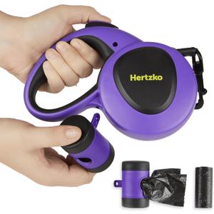 Hertzko Retractable Dog Leash  16 FT Heavy Duty Nylon Leash for Dogs up to 110lbs  Purple & Black with Anti-Slip Handle, Secure Lock, Built-in Poop Bag Holder & 20 Waste Bags  S/M/L Breeds