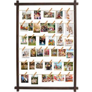 Collage Picture Frame,Photo Display Board with Clips,Hanging Pictures Frames Photos Wall Decor for Wedding Graduation Party Birthday Greeting Letter Christmas Cards Holder Organizer,39 inch,Walnut, Wall Mount 1PC
