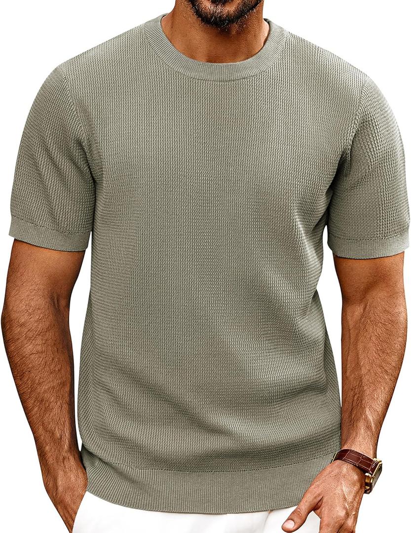 PJ PAUL JONES Mens T-Shirts Knit Short Sleeve Crewneck Shirt Casual Textured Pullover Tees (Large)