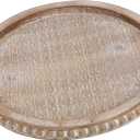 Rustic Wood Beaded Tray for Home Decor Vintage Round Serving Plate for Dining Table Centerpiece Tealight Candle Holder Farmhouse Kitchen Display Elegant Decorative Accessory