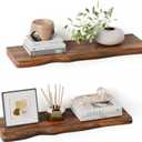 Solid Wood Live Edge Floating Shelves Set of 2 24" Rustic Wall Shelf with Hidden Bracket System, Wall Mounted Shelves for Bathroom, Kitchen, Living Room, Bedroom (Glazed Walnut), 24 Inch - 2pcs