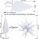 60 Pcs Star Balloons Explosion 12 Point Foil Cone Balloons Magic Balloon Large for Wedding Anniversary Backdrop Birthday Party Decorations White