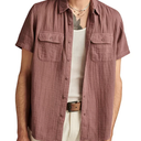 Lucky Brand Men's Short Sleeve Double Weave Utility Shirt (Medium, Twilight Mauve)