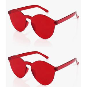 FEISEDY 2 Pack Rimless Round Shaped Sunglasses Women One Piece Transparent Candy Color Cute Glasses B2230