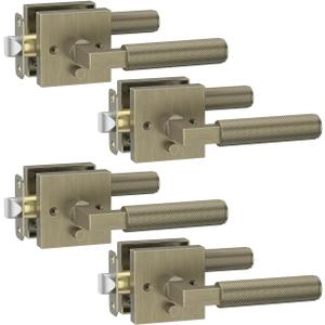 Asidrama 4 Pack Brushed Antique Brass Privacy Door Handles, Door Lever with Door Knobs Indoor for Bedroom or Bathroom, Heavy Duty Door Handles Interior with Locks for Left Right Sided Doors