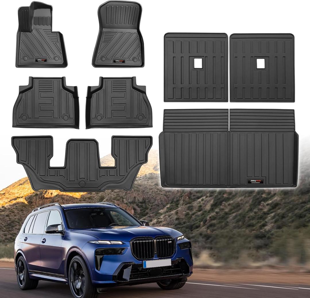 Custom for 2019-2025 2026 BMW X7 6 Seat Floor Mats 3 Rows Cargo Trunk Liner and 3rd Backrest Mtas All Weather TPE Protection Mats Fit BMW X7 40i 50i M Accessories (Only for X7 6 Seat Full Set)