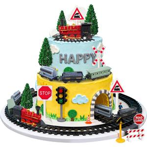Knana 13Pcs Train Cake Toppers Train Cake Decorations with Train Tracks for Train Party Favors