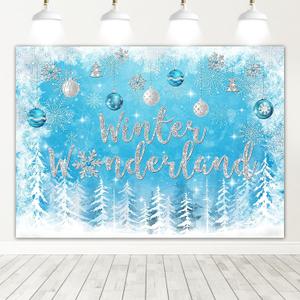 Mocsicka Winter Wonderland Backdrop Blue Winter Wonderland Christmas Photography Background Winter Wonderland Birthday Baby Shower Party Decorations Photo Studio Props (Blue, 7x5ft)