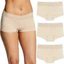 Maidenform Women's Underwear Boy Shorts Pack, 3-Pack, Stretch Cotton Underwear Women Pack, Comfy Boy short Panties for Women, Latte Lift, L