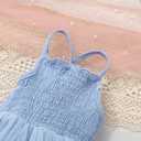CBHAIBLYD Infant Baby Girl Summer Romper Dress Sleeveless Strap Mesh Tutu Skirt Backless Bodysuit with Headband(Blue, 6-9M)