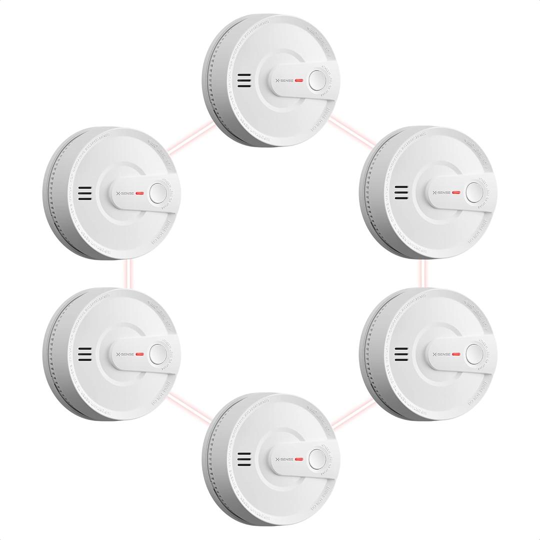 X-Sense Smoke Detector, Wireless Interconnected Fire Alarm with 10-Year Battery Life and Transmission Range of Over 820 ft, SD20-W, Pack of 6 (6-Pack)
