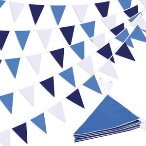 Blue Pennant Banner Triangle Flag Bunting Garland, Wedding Birthday Baby Shower Graduation Decoration