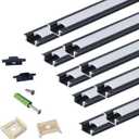 THMOOTHER Recessed LED Strip Black Channel Diffuser 10-Pack 6.56FT,23.5X7MM Tape Track with Flange,Flush Mounted Wardrobe Bookcase Wine Cabinet Wooden Furniture Groove Integrated Low Profile